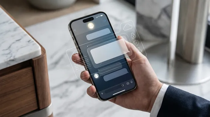 Smartfon leżący na biurku obok laptopa, wyświetlający cyfrowe ikony geolokalizacji w rozszerzonej rzeczywistości.