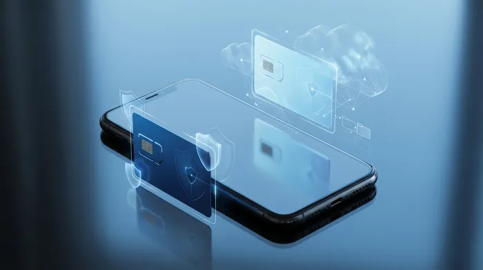 Dłoń trzymająca smartfon, na którym wyświetlany jest nowoczesny, holograficzny interfejs komunikatora z dymkami czatu i ikonami bezpieczeństwa.